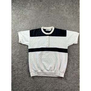 VINTAGE 90s Mizz Lizz Top Womens Medium White Henley Collar Short Sleeve FLAW